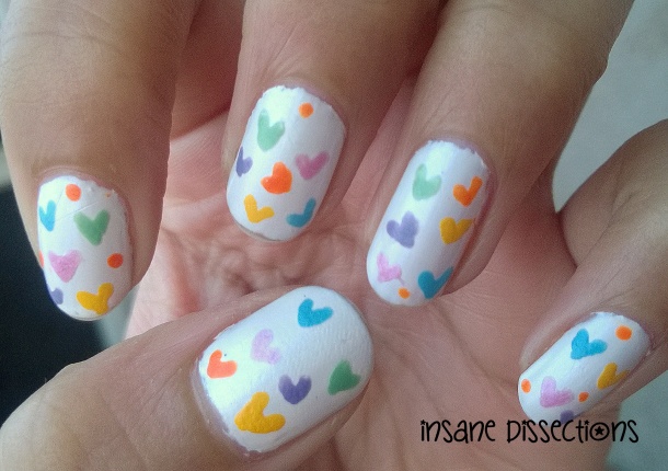 colorful hearts nail art