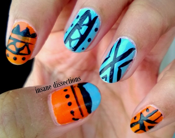 bright tribal nail art